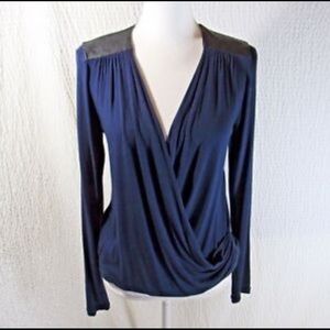 Cabi # 953 Navy Luxury Tee w/Faux Leather  Medium